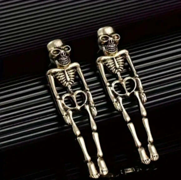 HOT TOPIC UNISEX GOTH /PUNK SKELETON DANGLE EARRINGS NWOT - Picture 6 of 6